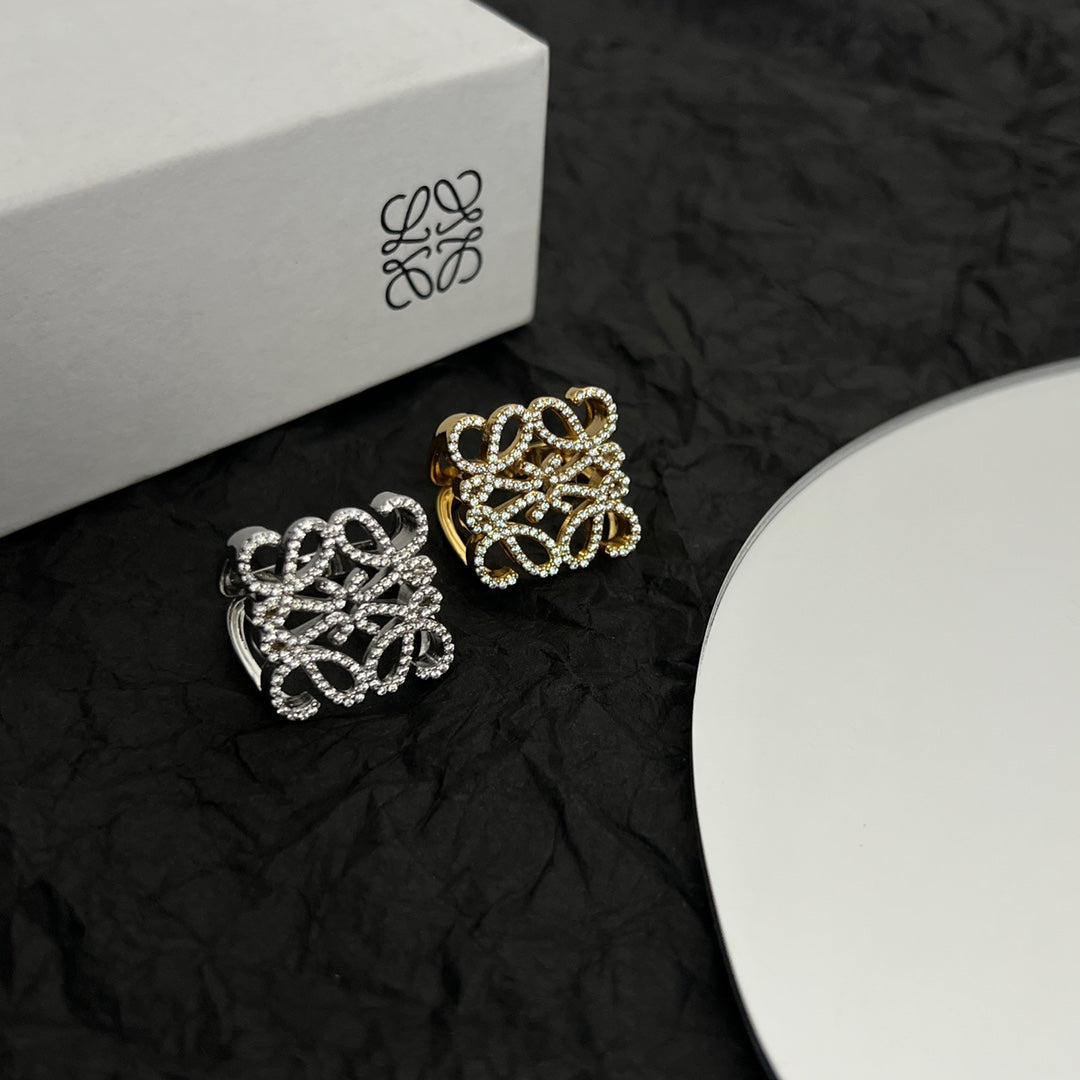LOEWE PAVED ANAGRAM SILVER RING