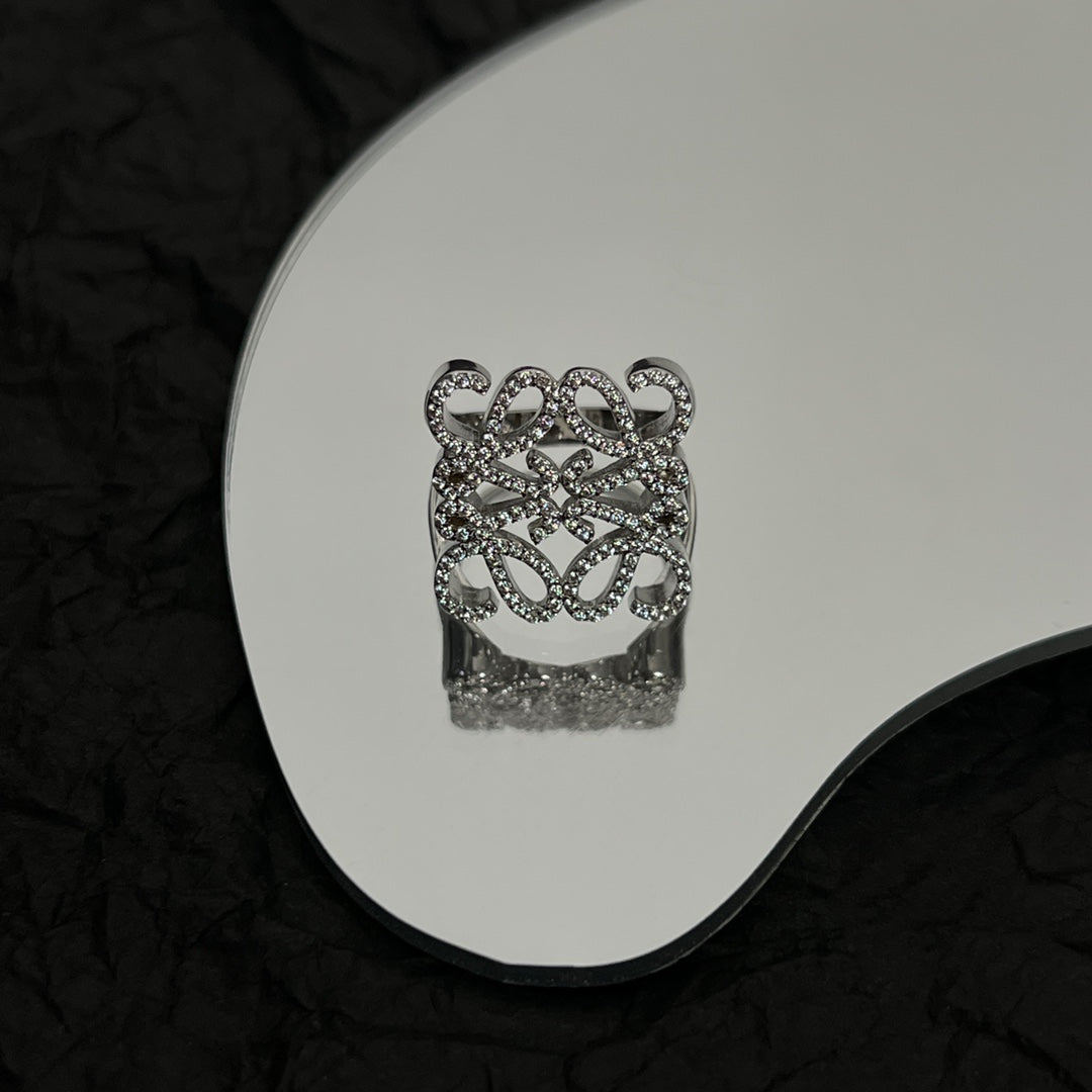LOEWE PAVED ANAGRAM SILVER RING
