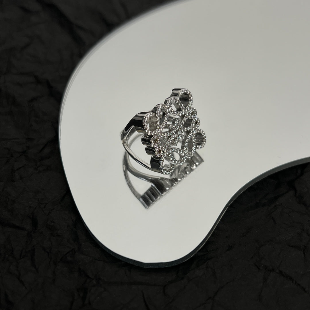 LOEWE PAVED ANAGRAM SILVER RING