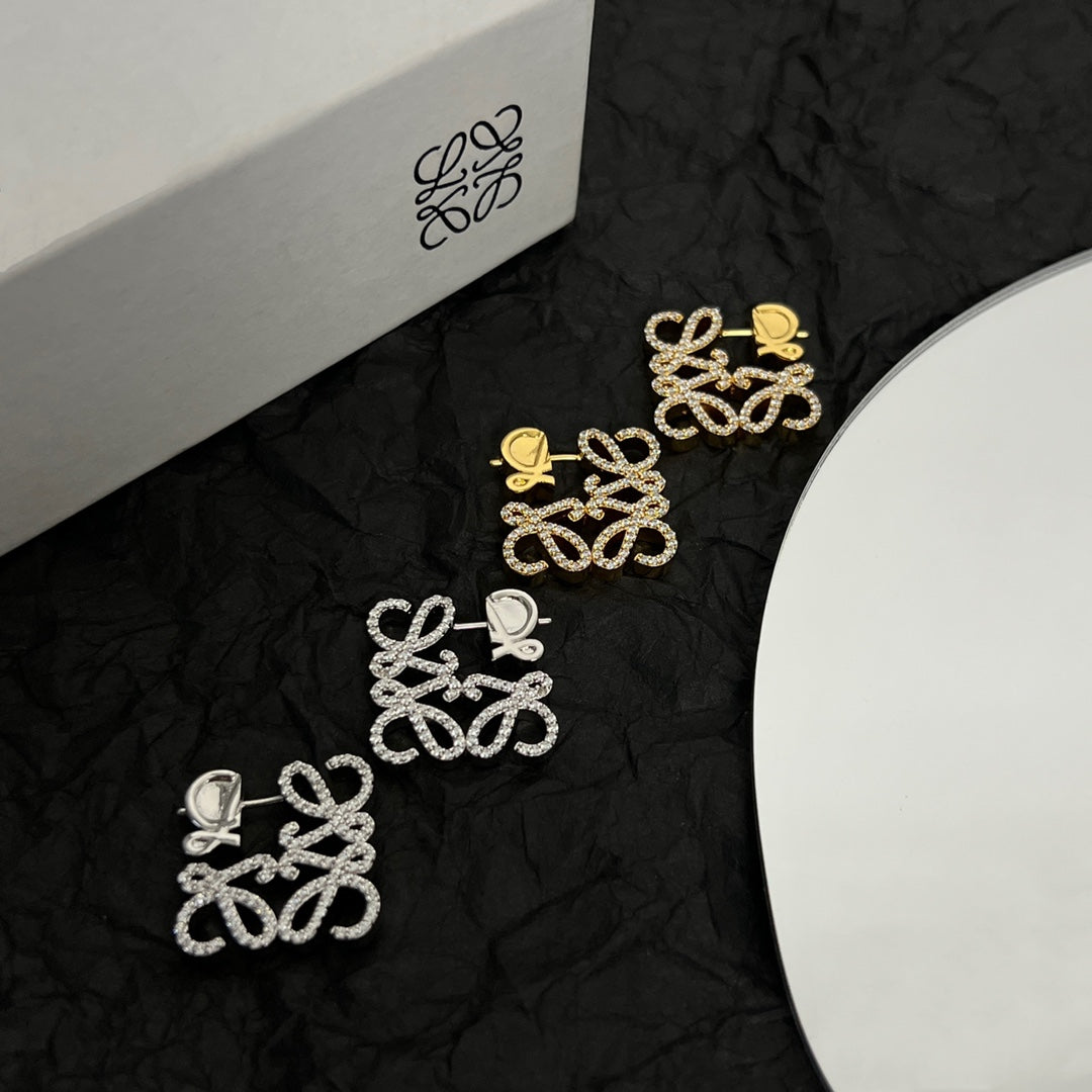 LOEWE PAVED ANAGRAM MINI SILVER EARRINGS