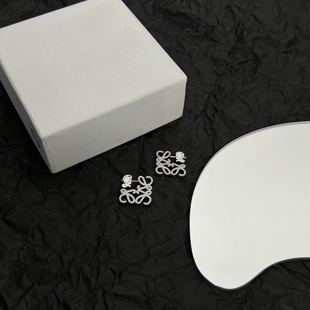 LOEWE PAVED ANAGRAM MINI SILVER EARRINGS