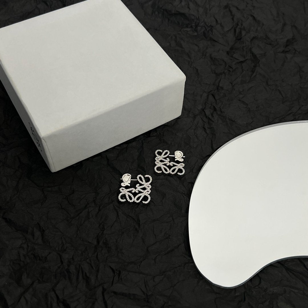 LOEWE PAVED ANAGRAM MINI SILVER EARRINGS