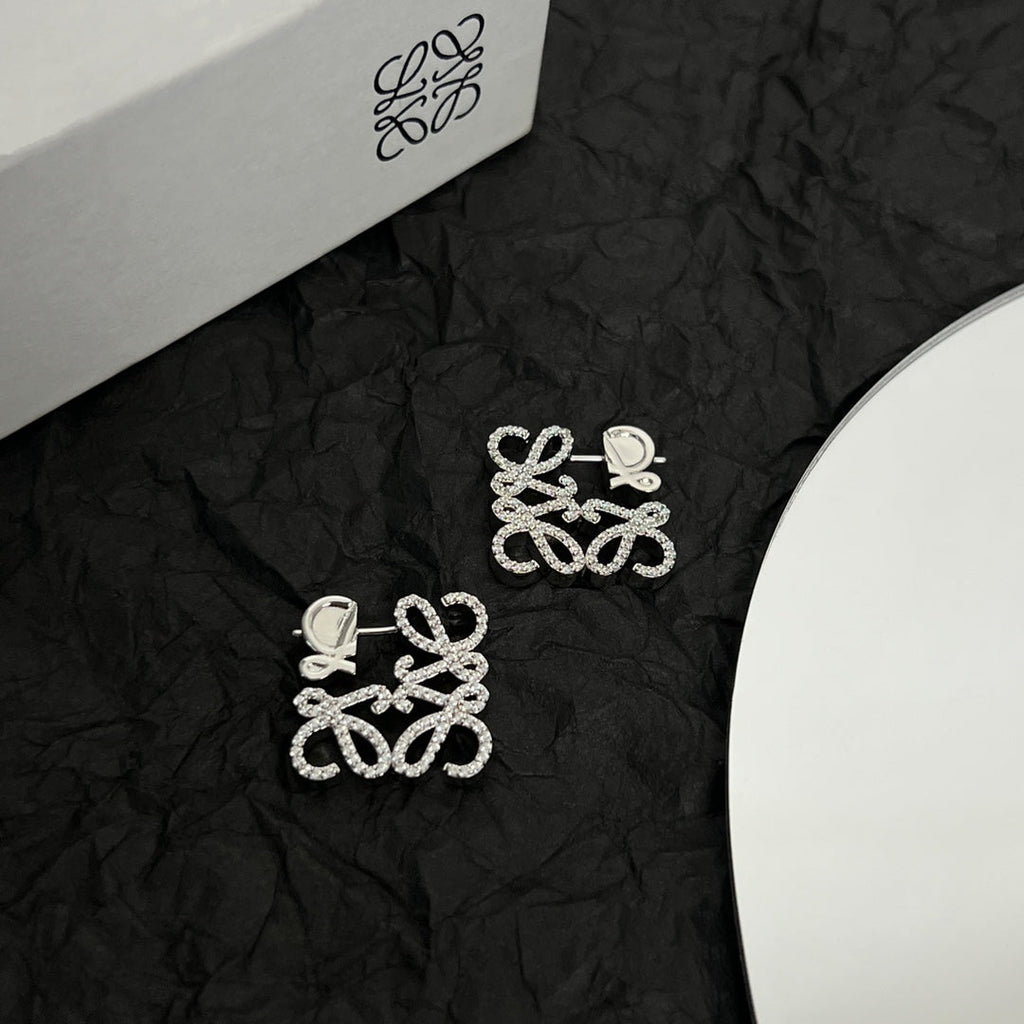 LOEWE PAVED ANAGRAM MINI SILVER EARRINGS