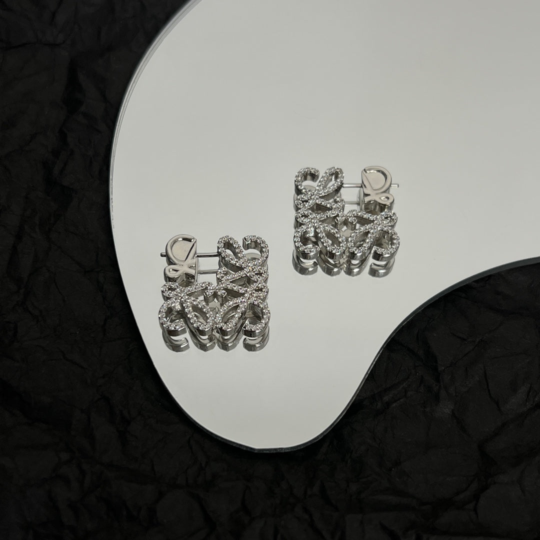 LOEWE PAVED ANAGRAM MINI SILVER EARRINGS