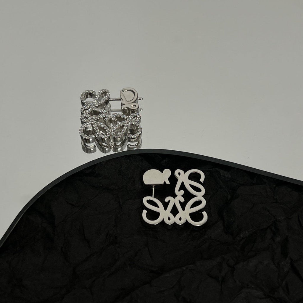 LOEWE PAVED ANAGRAM MINI SILVER EARRINGS