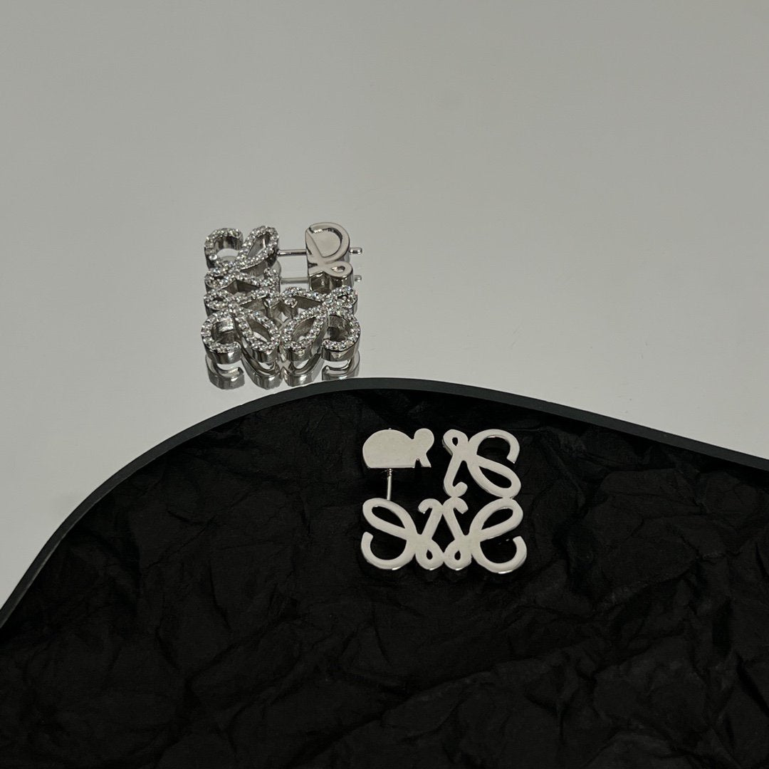 LOEWE PAVED ANAGRAM MINI SILVER EARRINGS