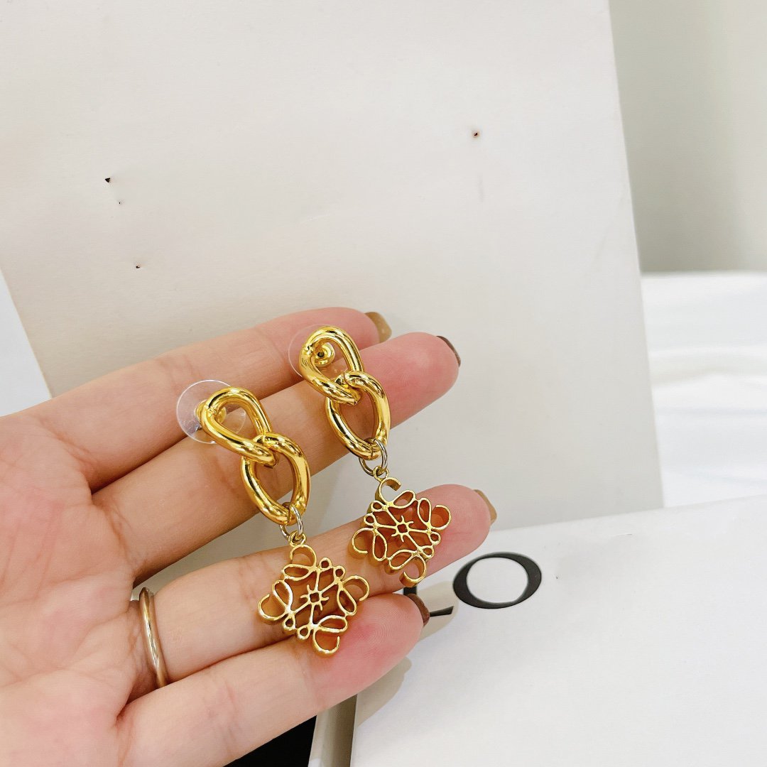 LOEWE ANAGRAM 3 MOTIF DROP GOLD EARRINGS
