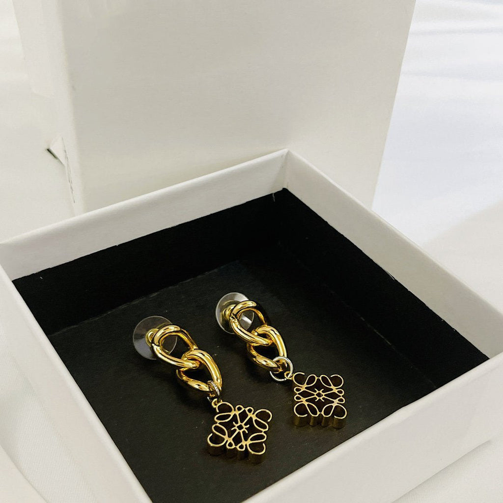 LOEWE ANAGRAM 3 MOTIF DROP GOLD EARRINGS