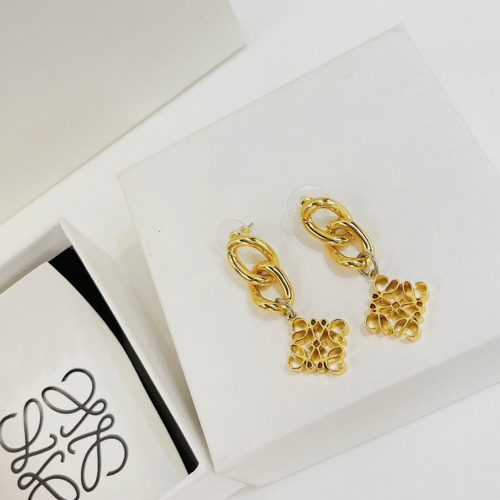 LOEWE ANAGRAM 3 MOTIF DROP GOLD EARRINGS