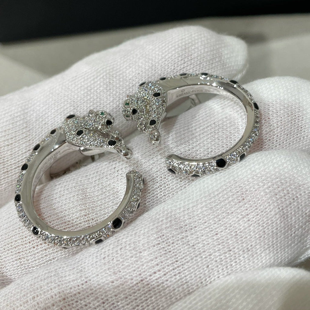 CARTIER PANTHERE DIAMOND ONYX GREEN EMERAL SILVER EARRINGS