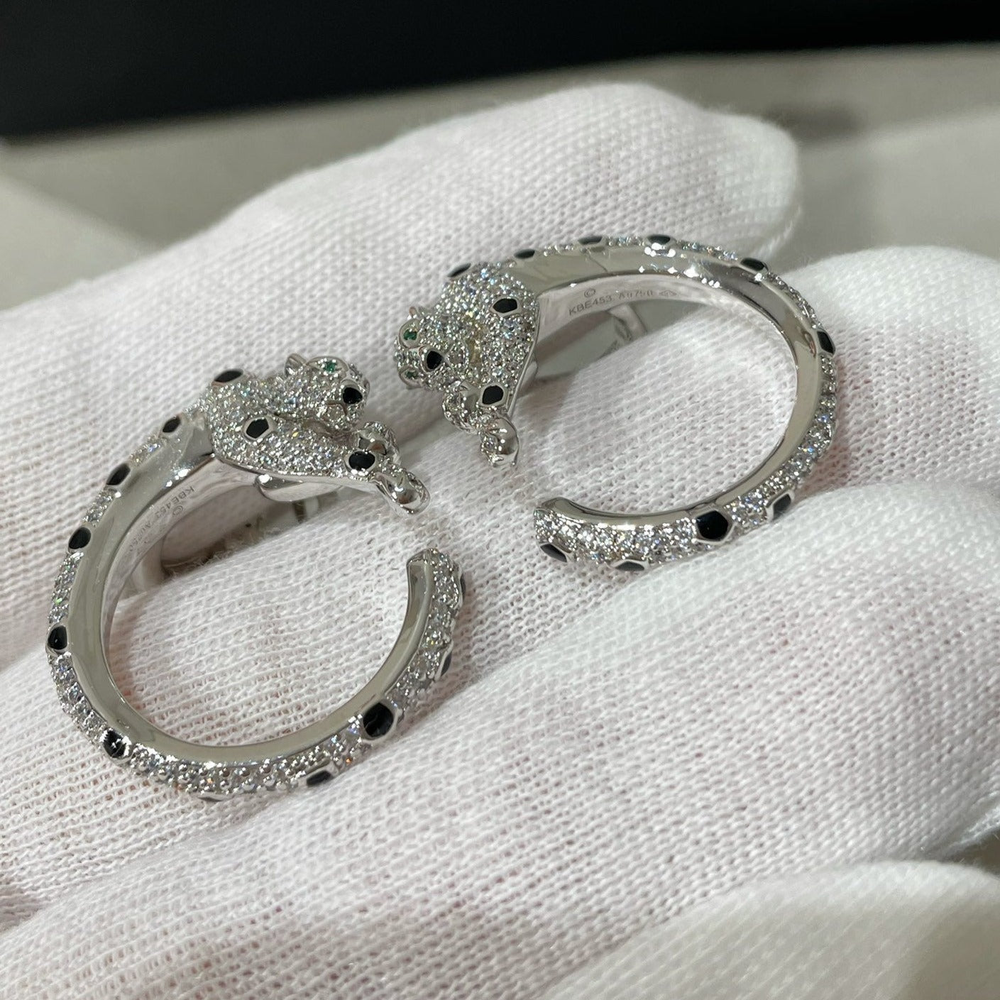 CARTIER PANTHERE DIAMOND ONYX GREEN EMERAL SILVER EARRINGS