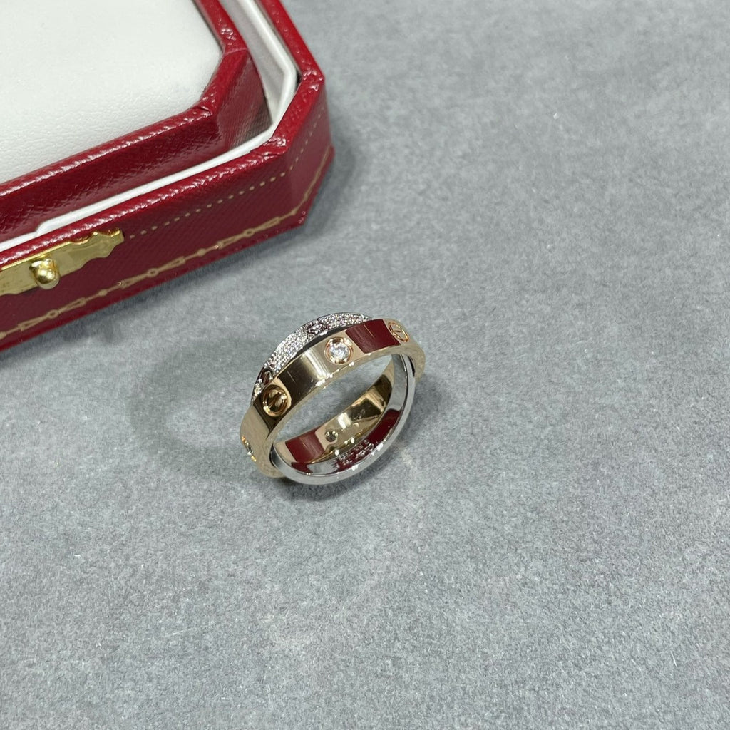 CARTIER LOVE PINK GOLD SILVER DIAMOND DOUBLE RING