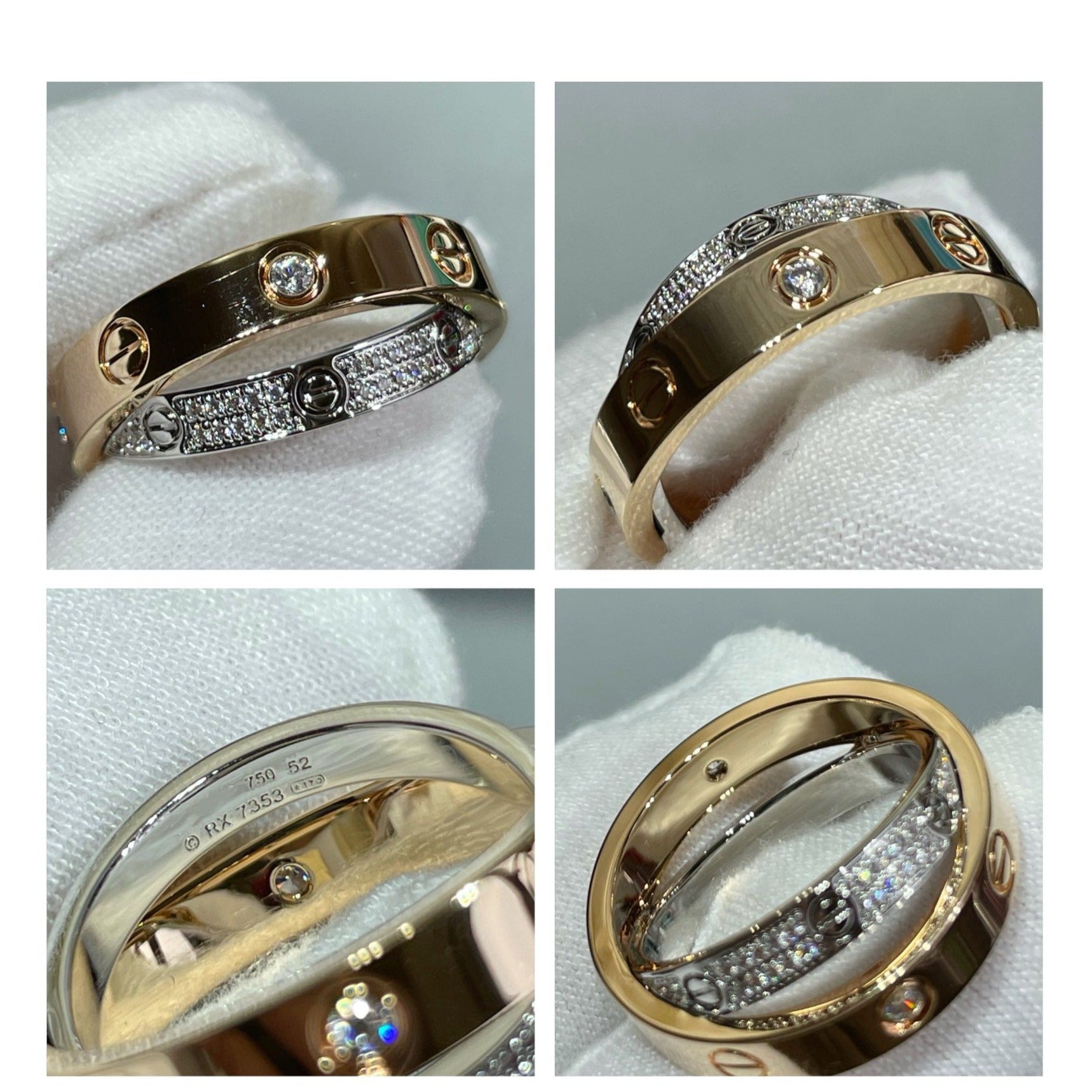 CARTIER LOVE PINK GOLD SILVER DIAMOND DOUBLE RING