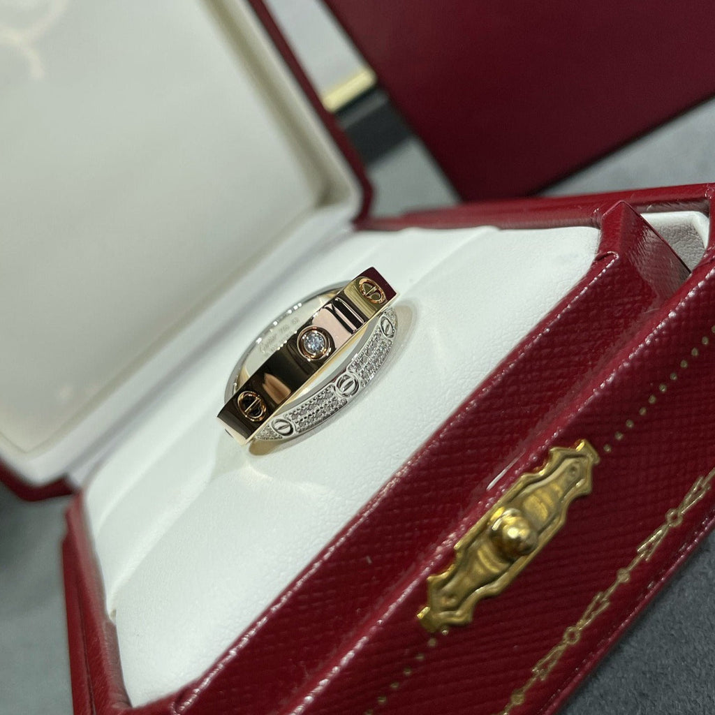 CARTIER LOVE PINK GOLD SILVER DIAMOND DOUBLE RING