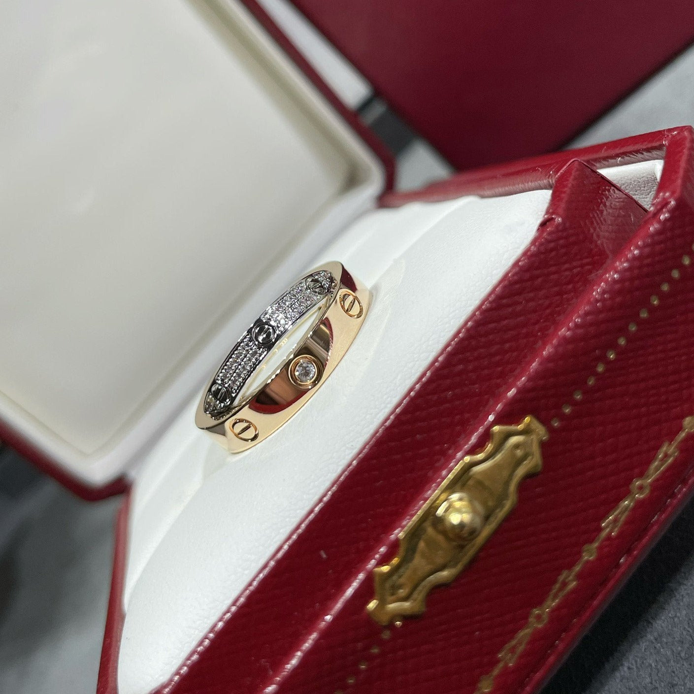 CARTIER LOVE PINK GOLD SILVER DIAMOND DOUBLE RING