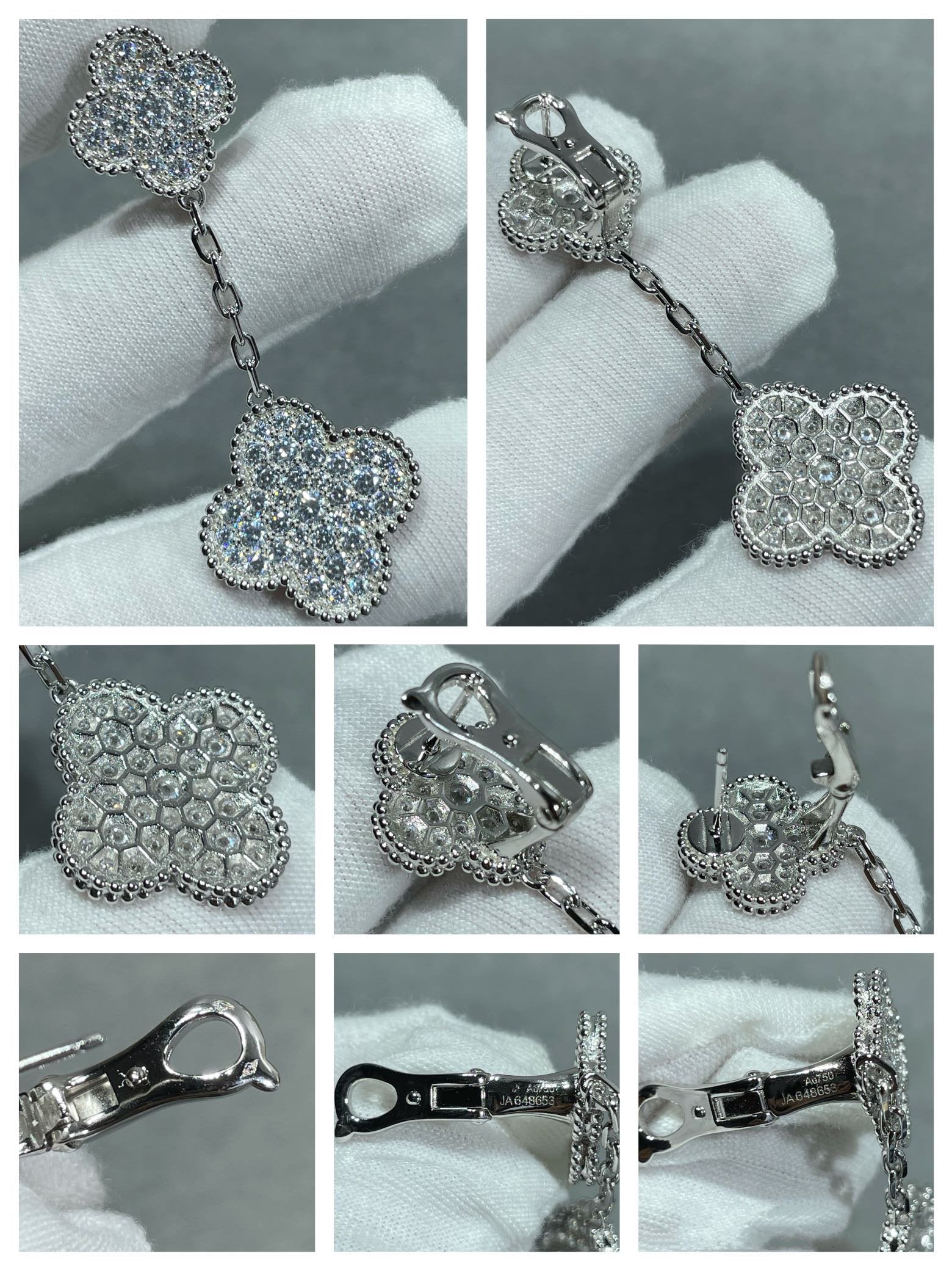 Van Cleef & Arpels CLOVER 2 MOTIFS DIAMOND PAVED SILVER EARRINGS