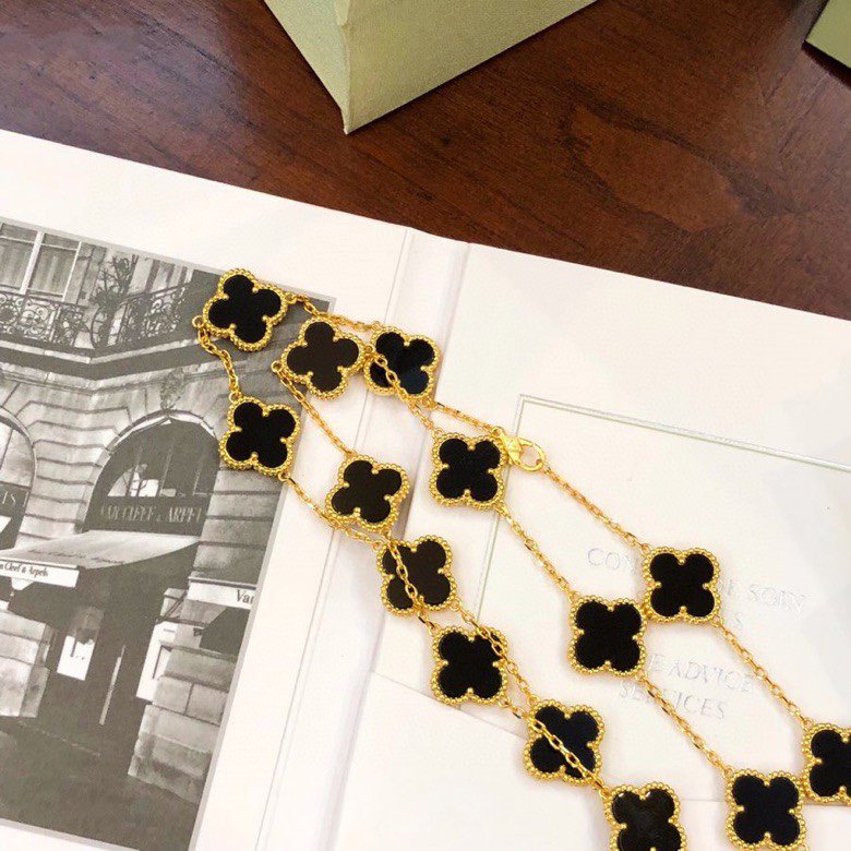 Van Cleef & Arpels CLOVER 20 MOTIF ONYX 86CM GOLD NECKLACE