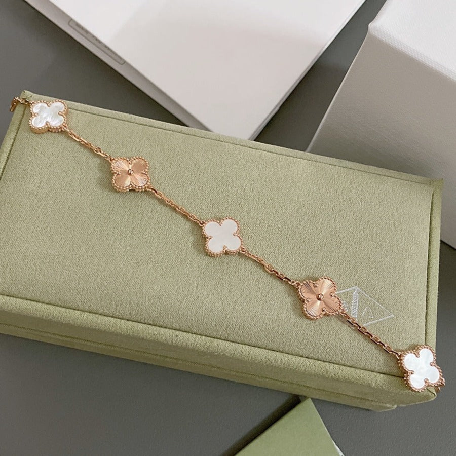 Van Cleef & Arpels CLOVER BRACELET 5 MOTIF WHITE MOP PINK GOLD