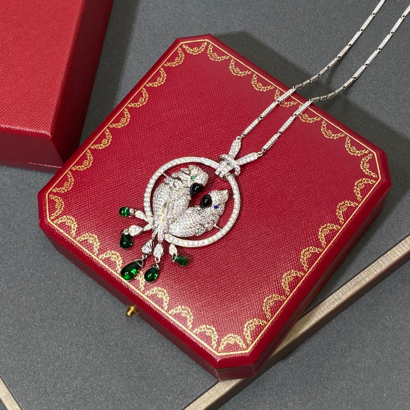 CARTIER LESOISEAUX SILVER DIAMOND PAVED NECKLACE
