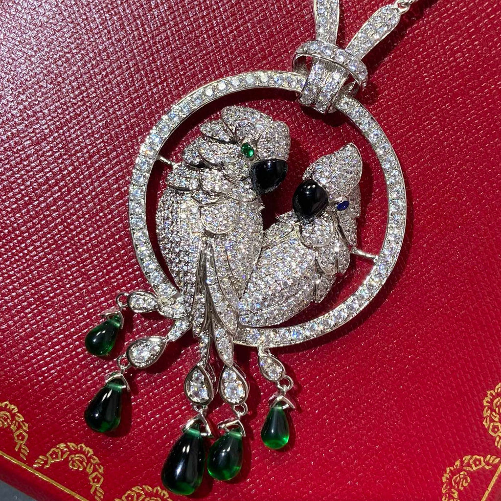 CARTIER LESOISEAUX SILVER DIAMOND PAVED NECKLACE