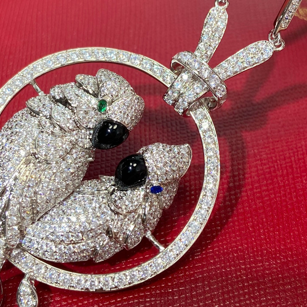 CARTIER LESOISEAUX SILVER DIAMOND PAVED NECKLACE