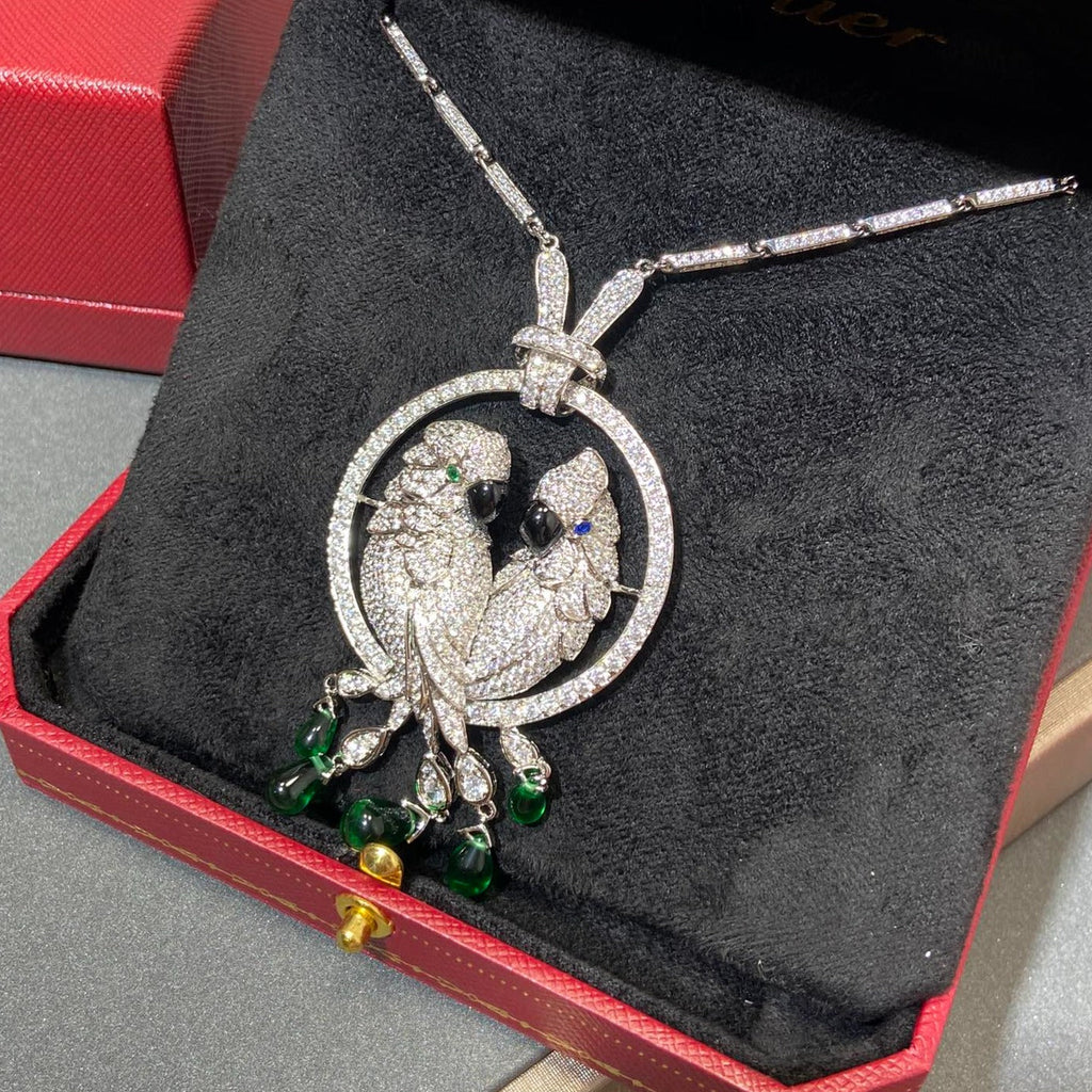 CARTIER LESOISEAUX SILVER DIAMOND PAVED NECKLACE