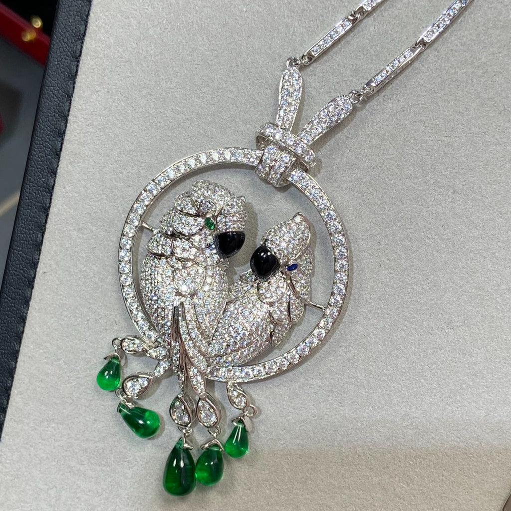CARTIER LESOISEAUX SILVER DIAMOND PAVED NECKLACE