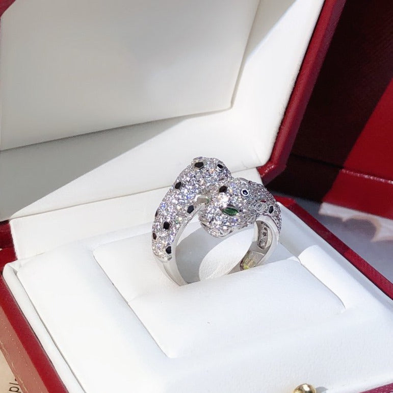CARTIER DOUBLE PANTHERE SILVER DIAMOND RING