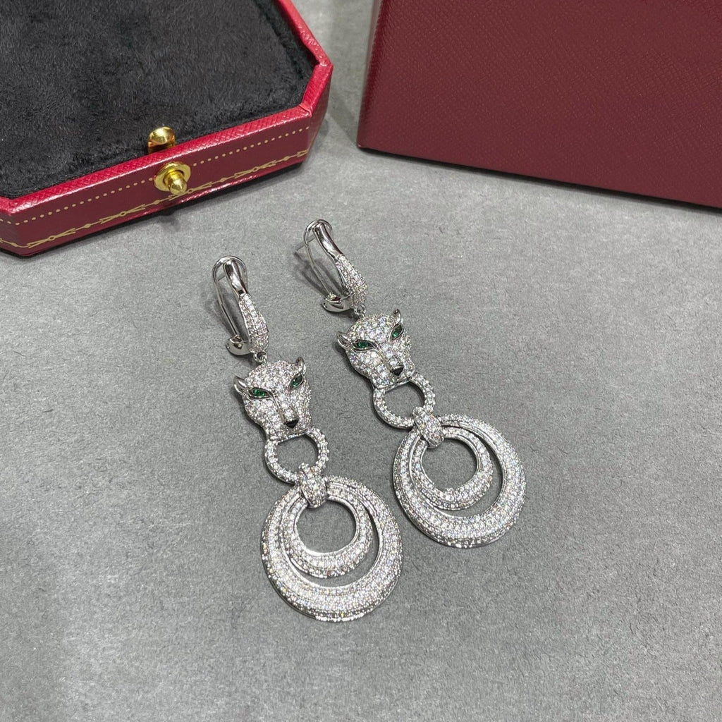CARTIER PANTHERE DE CARTI SILVER DIAMOND DROP EARRINGS