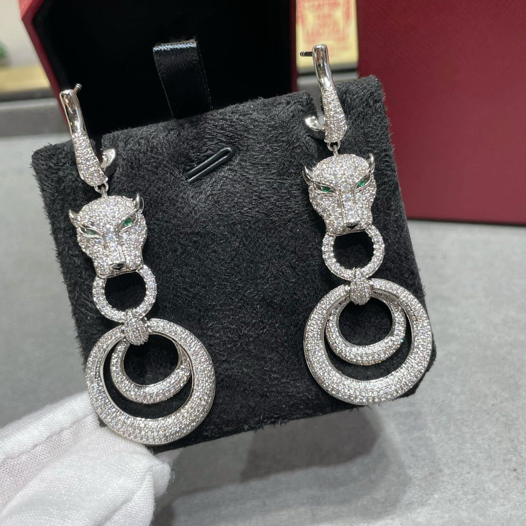CARTIER PANTHERE DE CARTI SILVER DIAMOND DROP EARRINGS