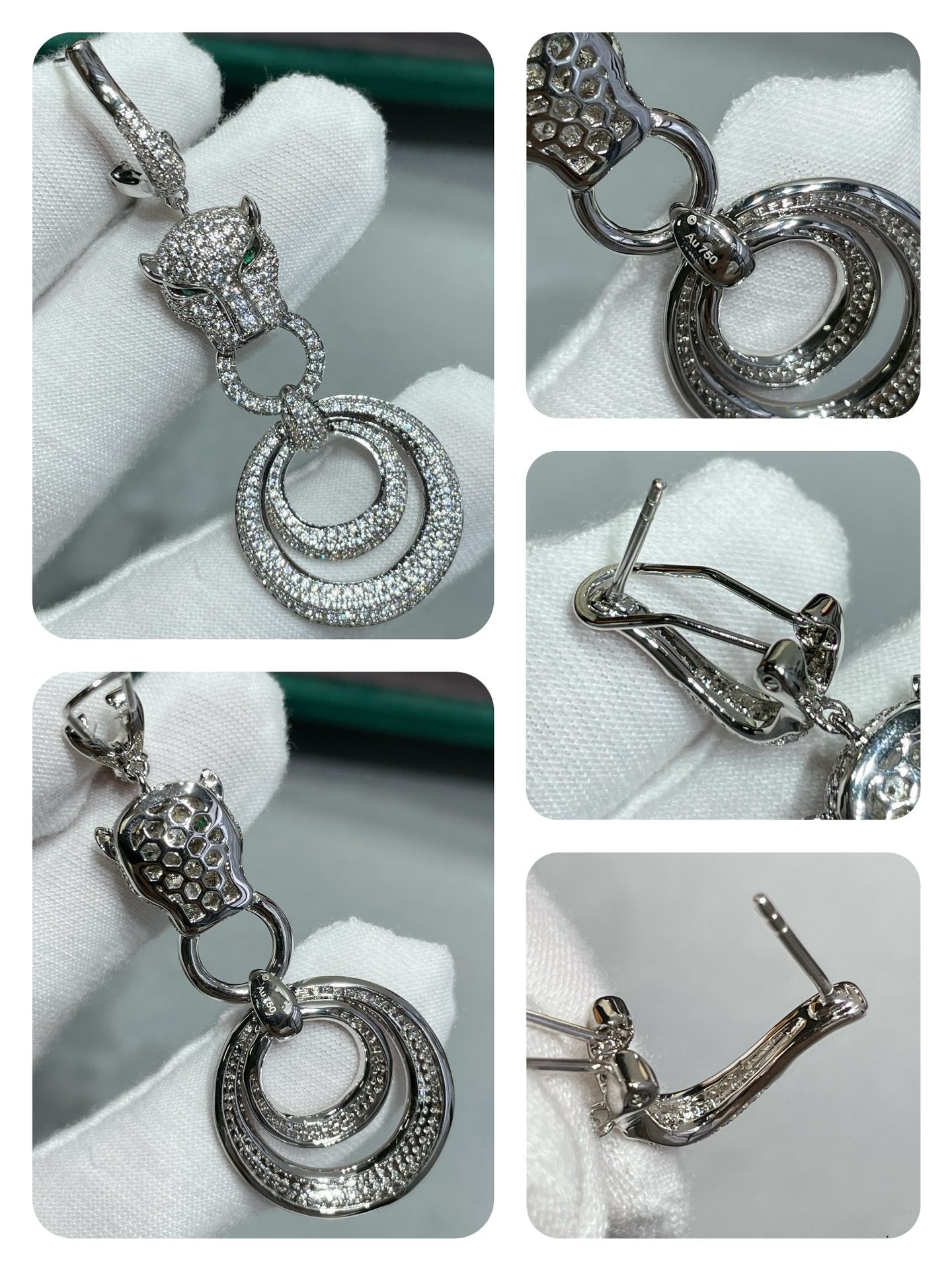 CARTIER PANTHERE DE CARTI SILVER DIAMOND DROP EARRINGS