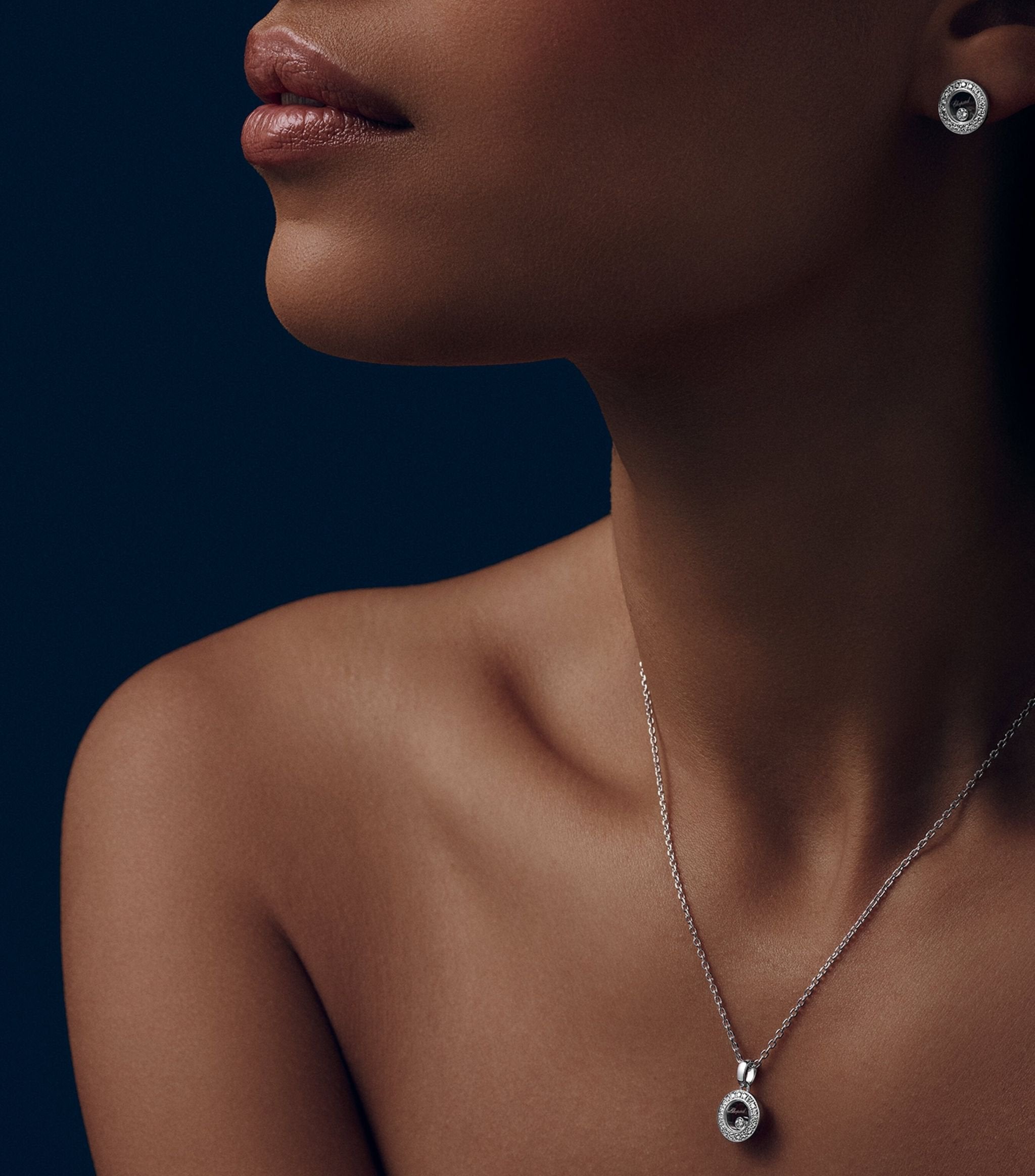 CHOPARD HAPPY PEDANT SILVER DIAMOND NECKLACE