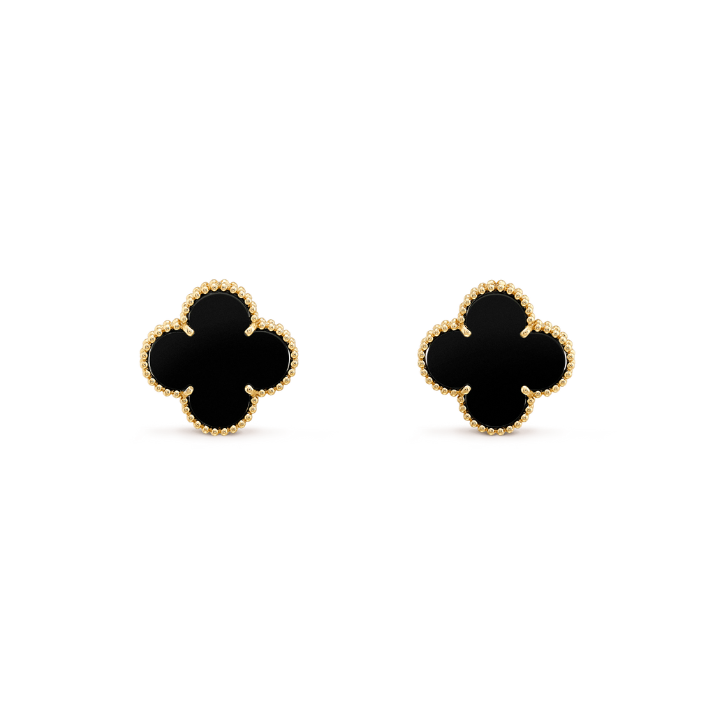 Van Cleef & Arpels CLOVER MEDIUM ONYX PINK GODL EARRINGS