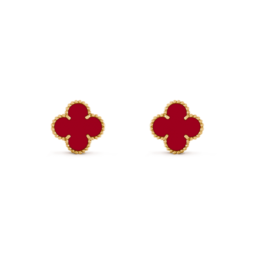 Van Cleef & Arpels CLOVER MEDIUM CARNELIAN PINK GODL EARRINGS