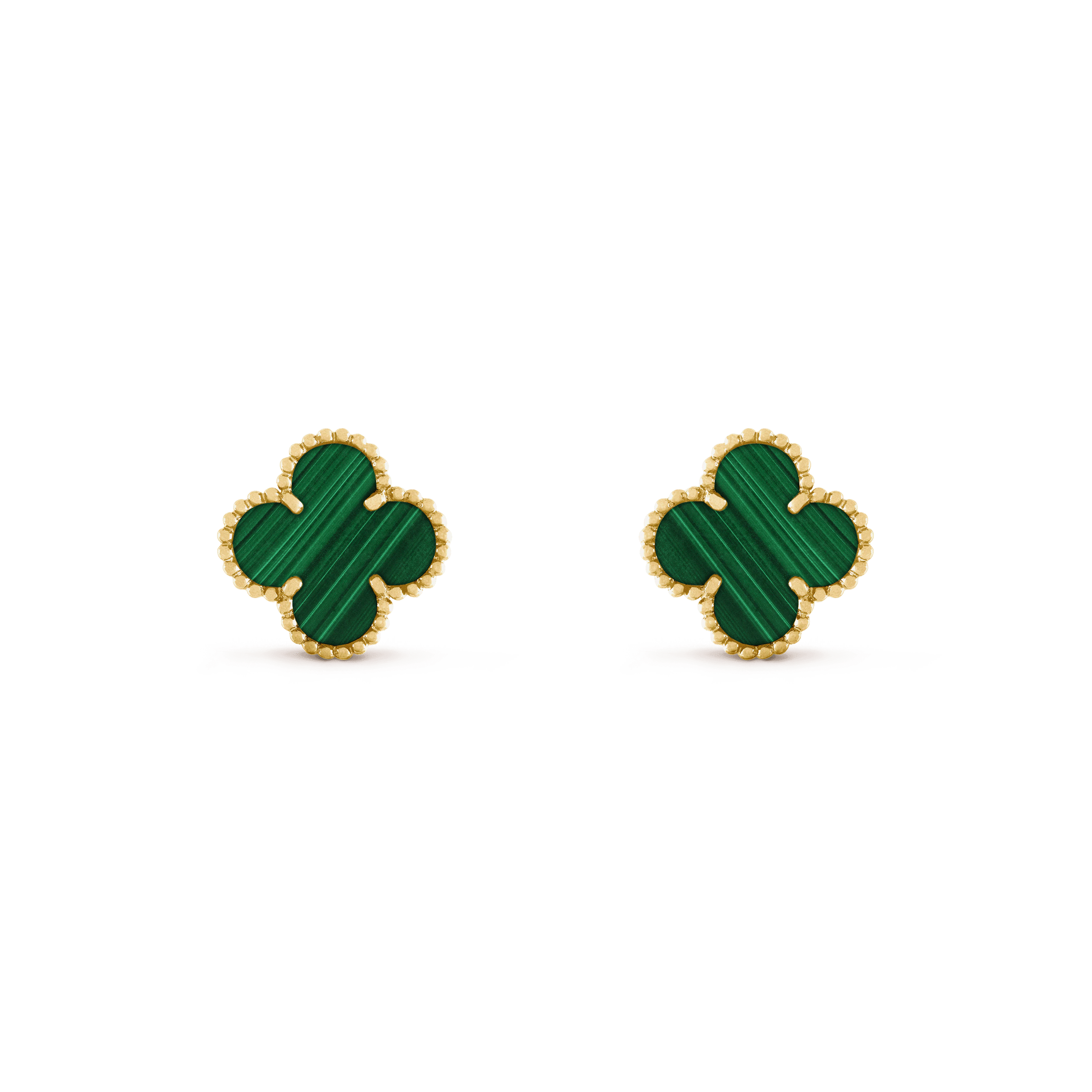 Van Cleef & Arpels CLOVER MEDIUM MALACHITE PINK GODL EARRINGS