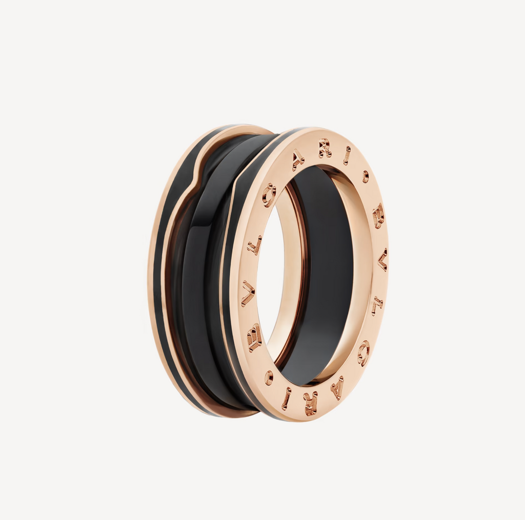 Bvlgari ZERO 1 TWO-BAND WITH MATTE BLACK CERAMIC PINK GOLD RING