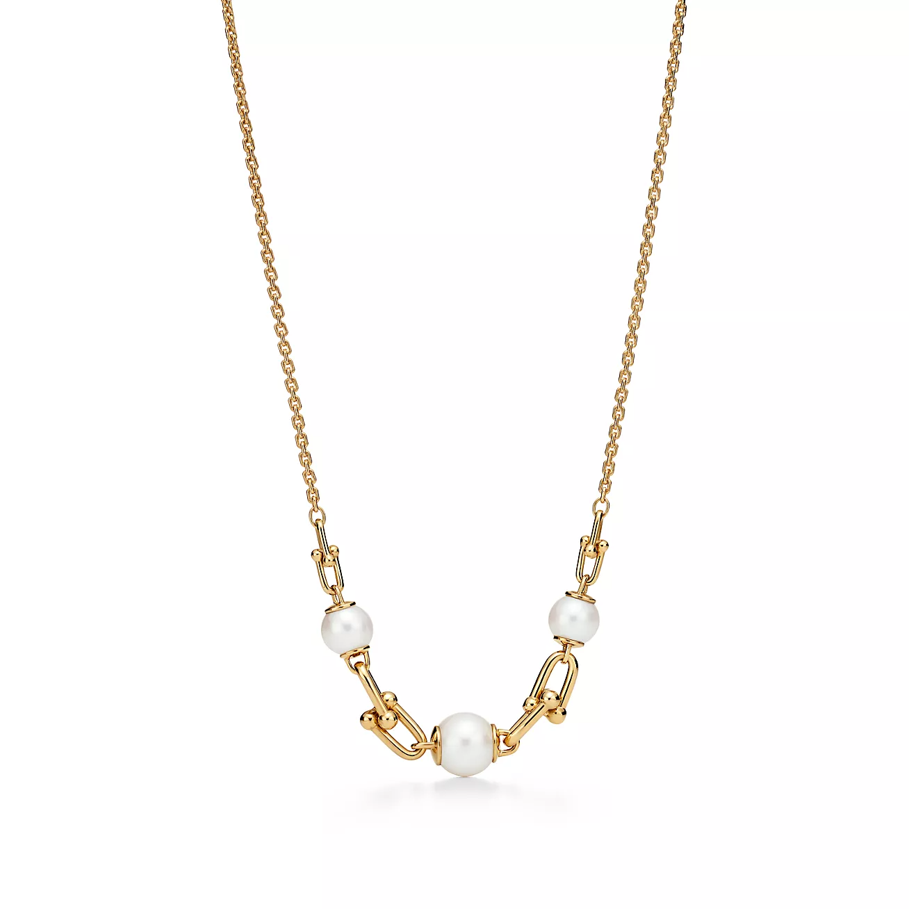 TIFFANY LINK NECKLACE GOLD WITH FRESHWATER PEARLS