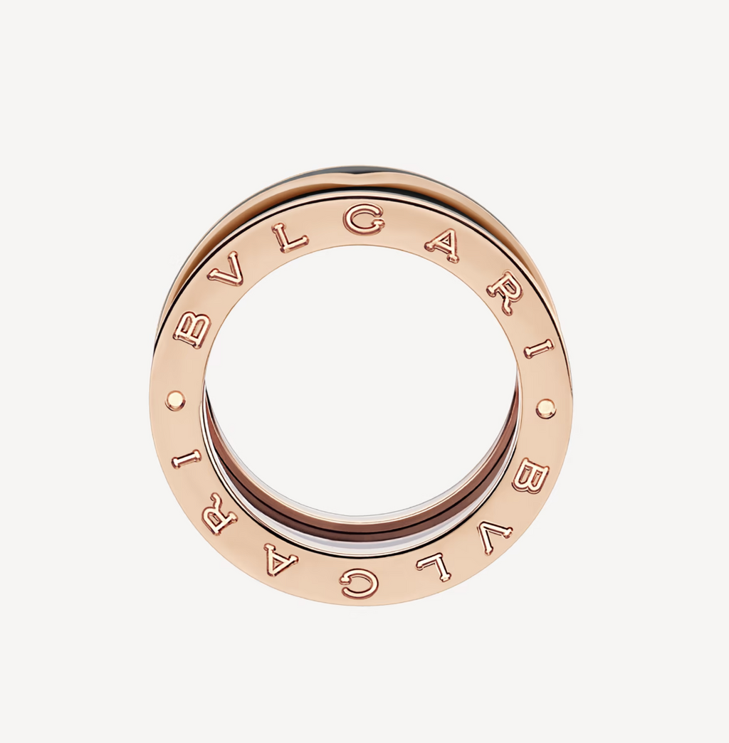 Bvlgari ZERO 1 TWO-BAND WITH MATTE BLACK CERAMIC PINK GOLD RING