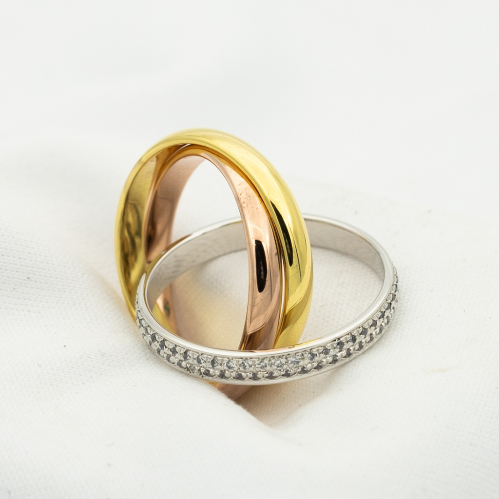 CARTIER TRINITY RING GOLD PINK GOLD SILVER DIAMONDS