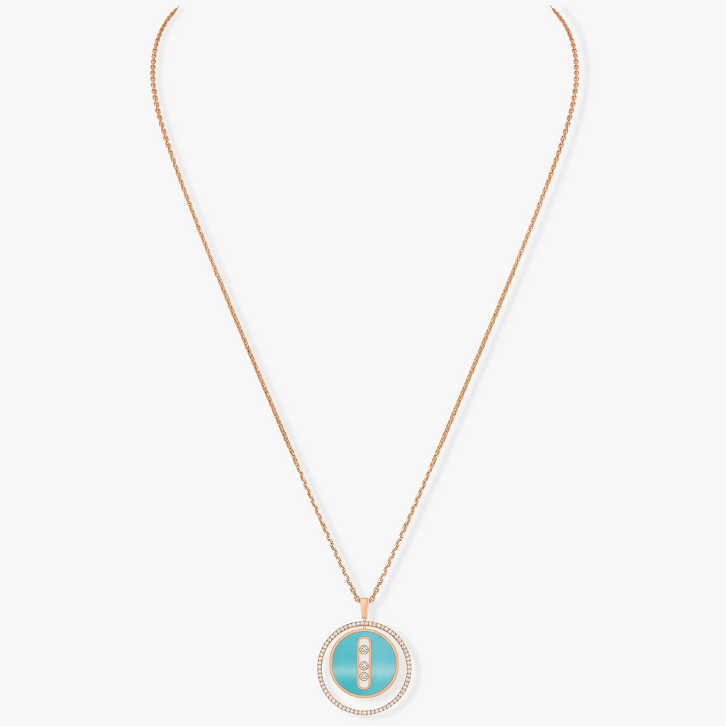 MESSIKA LUCKY MOVE 3 DIAMONDS TURQUOISE PINK GOLD DIAMOND NECKLACE