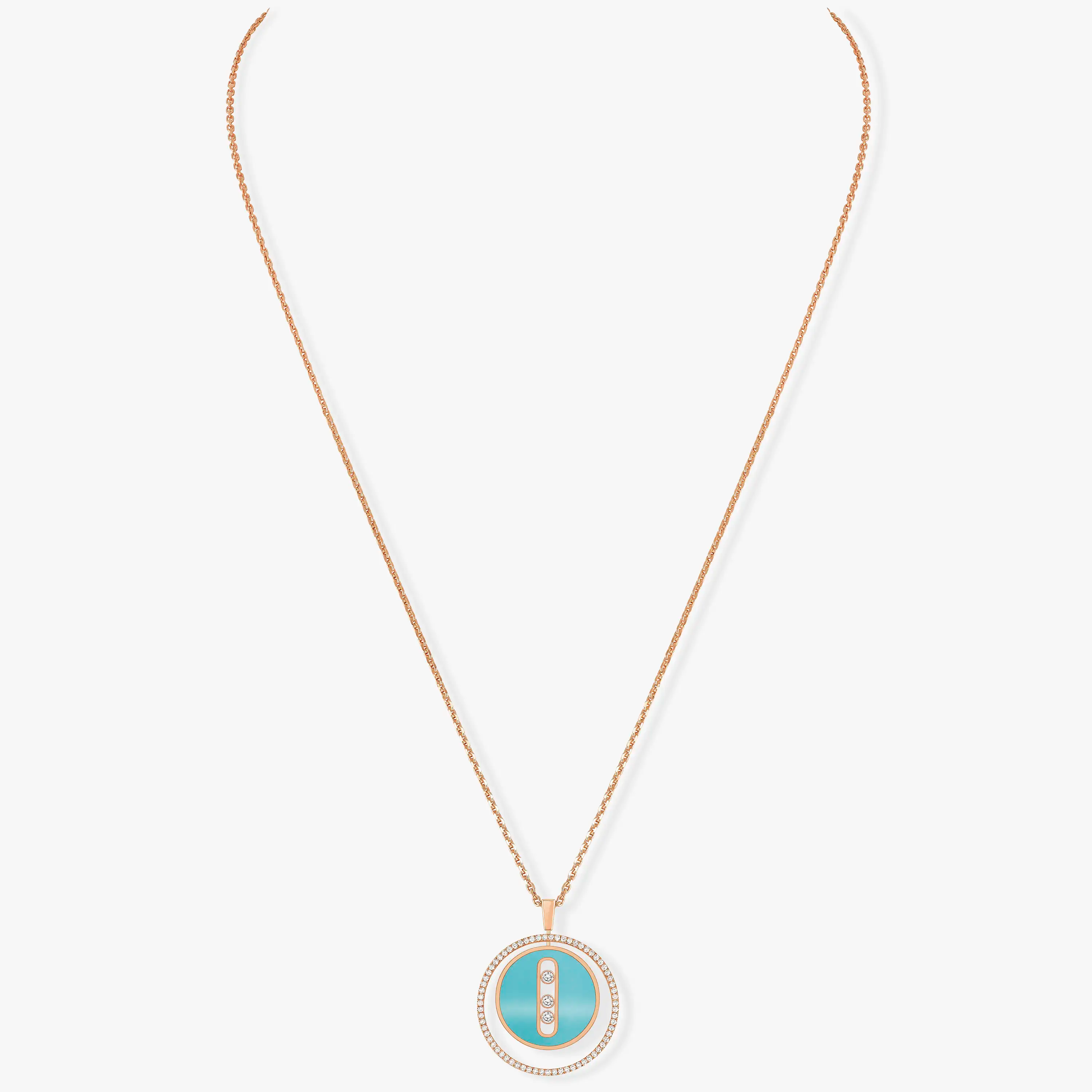 MESSIKA LUCKY MOVE 3 DIAMONDS TURQUOISE PINK GOLD DIAMOND NECKLACE