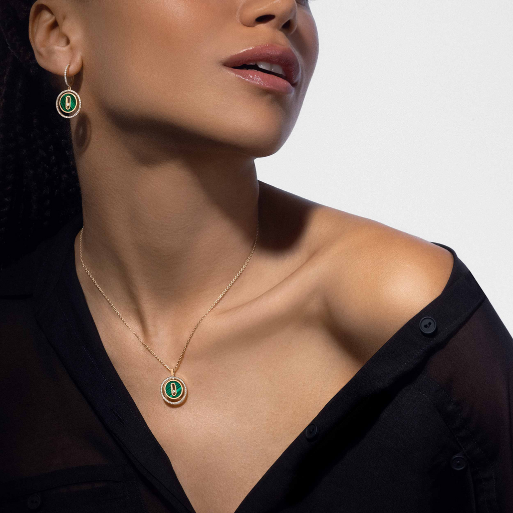 MESSIKA LUCKY MOVE MALACHITE GOLD DIAMOND EARRINGS