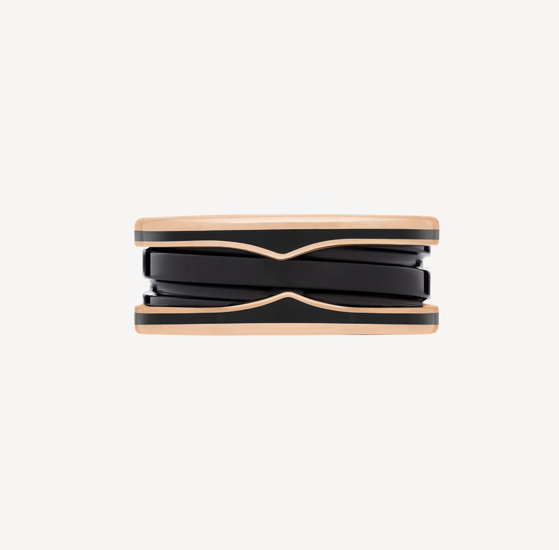 Bvlgari ZERO 1 TWO-BAND WITH MATTE BLACK CERAMIC PINK GOLD RING