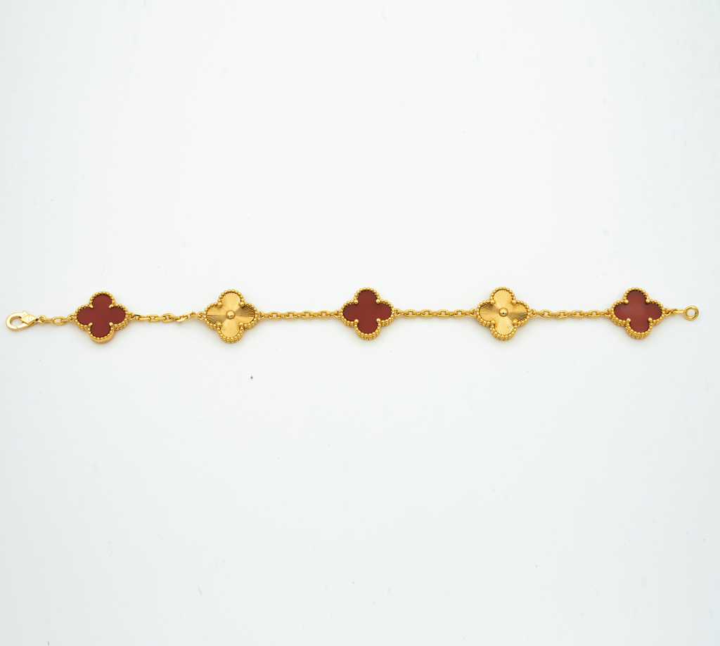 Van Cleef & Arpels CLOVER BRACELET 5 MOTIFS CARNELIAN GOLD