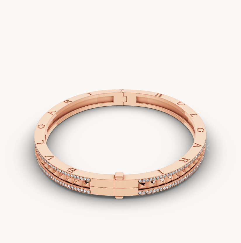 Bvlgari ZERO 1 SPIRAL AND PAVED DIAMOND PINK GOLD BRACELET