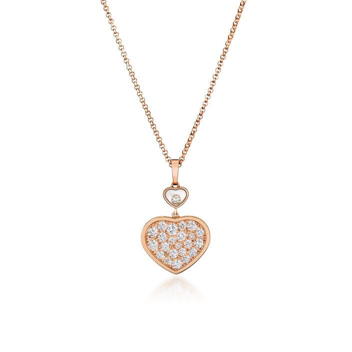 CHOPARD HAPPY HEART NECKLACE PINK GOLD FULL DIAMOND