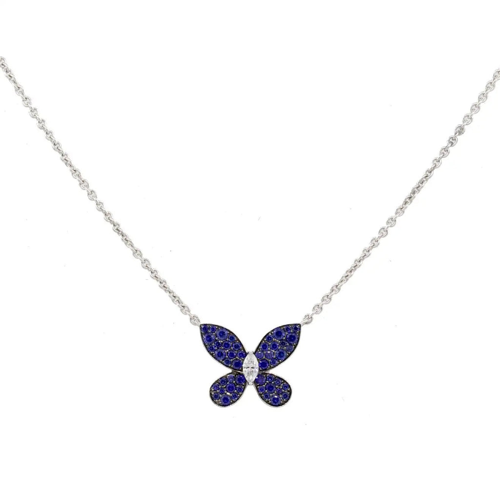 GRAFF BUTTERFLY BLUE DIAMOND PAVED NECKLACE