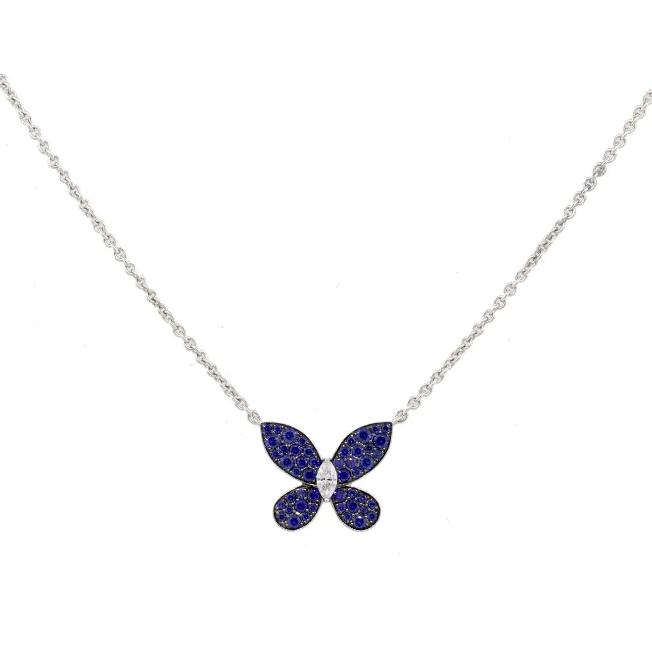GRAFF BUTTERFLY BLUE DIAMOND PAVED NECKLACE