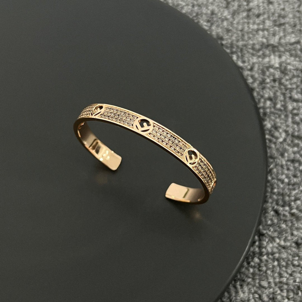 FENDI F BRACELET PINK GOLD DIAMOND CUFF