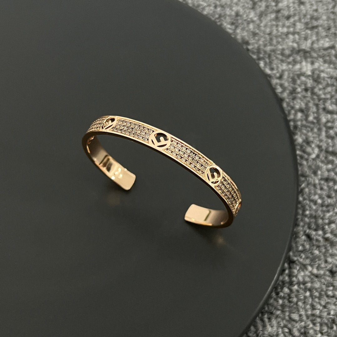 FENDI F BRACELET PINK GOLD DIAMOND CUFF